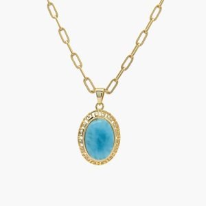 Stunning Larimar Greek Key Necklace 14KT Gold Over .925 Sterling Silver