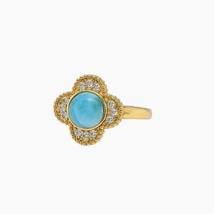 Larimar Clover Leaf Ring With White Sapphire Accents