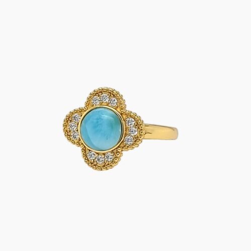 Larimar Clover Leaf Ring With White Sapphire Accents