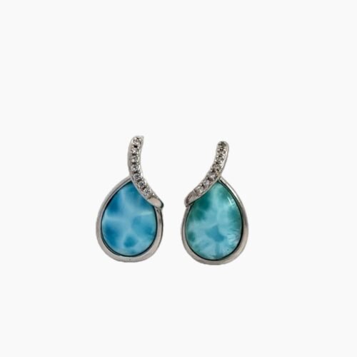 Larimar Earrings 10X14mm Pear Shape with White Sapphire Accents
