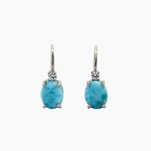 Larimar 10X8mm Lever-back Earrings with White Sapphire Accents