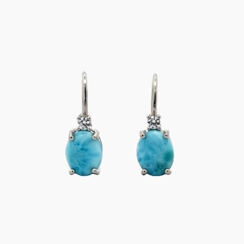 Larimar 10X8mm Lever-back Earrings with White Sapphire Accents