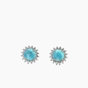 7mm Larimar Star With White Sapphire Accents Stud Earrings