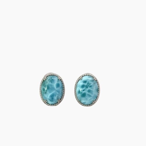 Vintage Larimar 10X14 Oval French Clip Earrings