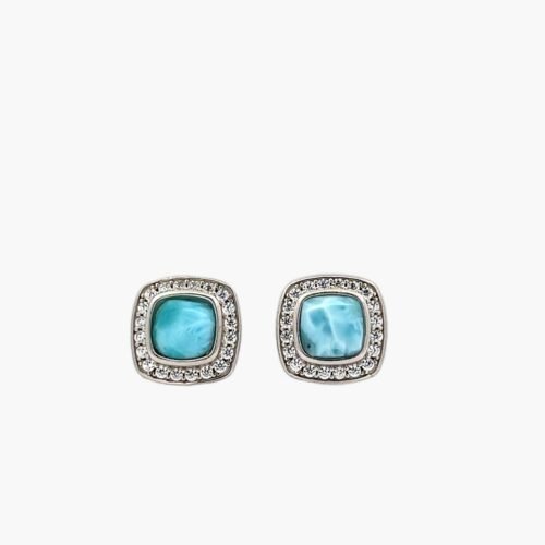 Larimar 8mm Cushion Cut, White Sapphire Accent Stud Earrings