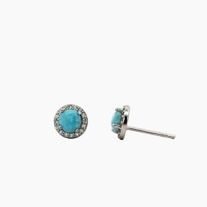 Larimar 5mm Stud Earrings With White Sapphire Accents