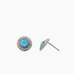 Larimar 6mm Studs With White Sapphire Accents Earrings