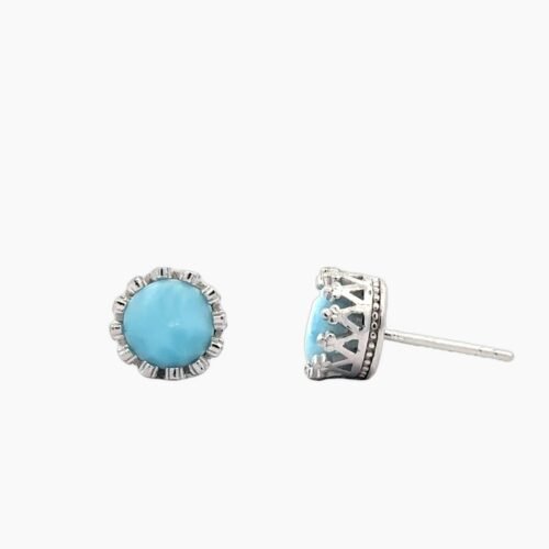 Larimar 7mm Stud Crown Earrings