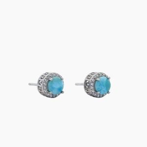 Larimar 7mm Hermes Greek Key Stud Earrings