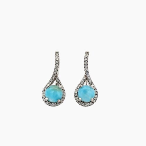7mm Larimar With White Sapphire Accents Hook Earrings