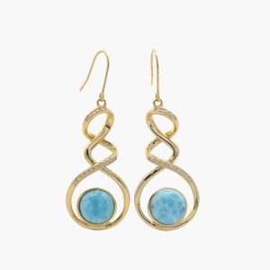 Larimar 10mm Earrings 14KT Gold Over .925 Sterling Silver