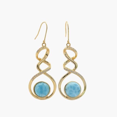 Larimar 10mm Earrings 14KT Gold Over .925 Sterling Silver