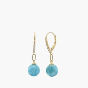 10mm Larimar Spheres Vermeil Hoops Earrings