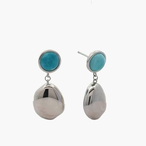 Larimar 8mm Top Sterling Silver Drop Earrings