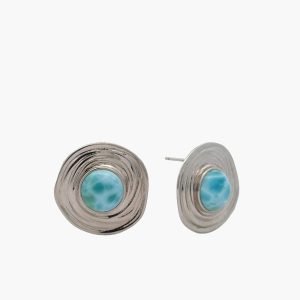 Larimar 10mm Swirly Silver Earrings