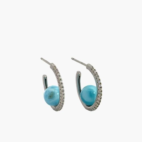 Larimar 7mm Spheres Sterling Silver Hoops Earrings