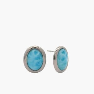 Larimar 10X14mm Oval, Silver Stud  Earrings