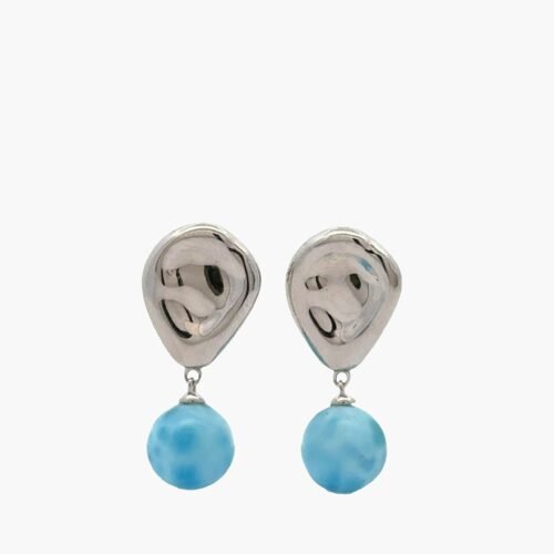 Larimar 11mm Spheres Vermeil Dangle Earrings