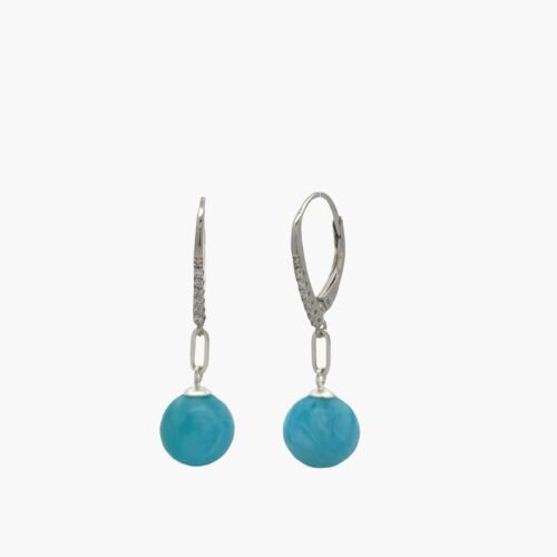Larimar 8-9mm Spheres Lever-Back Earrings