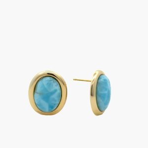 Larimar 10X14mm Oval Stud Vermeil Earrings