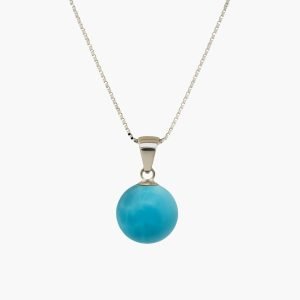 LARIMAR AAA Large 9-10mm Sphere Necklace .925 Sterling Silver