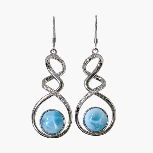 Larimar 10mm Dangle Hook Earrings White Sapphire Accents