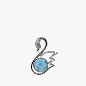 Larimar Swan Pendant with White Sapphire