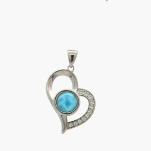 Larimar 8mm Heart Pendant With Pave White Sapphire Accents