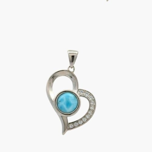 Larimar 8mm Heart Pendant With Pave White Sapphire Accents