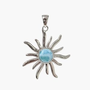 Larimar 10mm Large Sunburst Pendant 12.8 Grams.