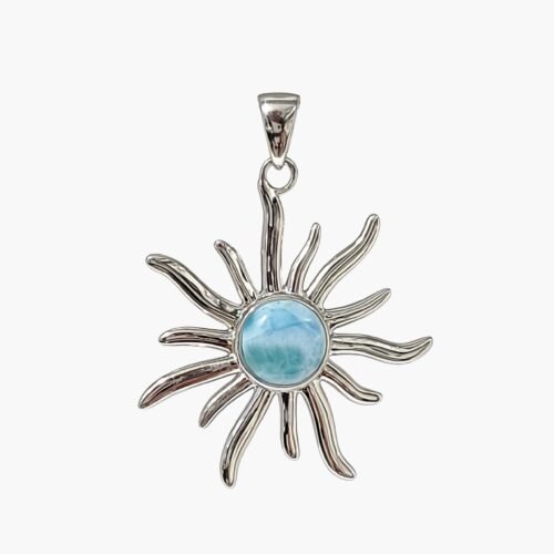 Larimar 10mm Large Sunburst Pendant 12.8 Grams.