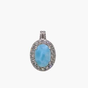 10X14mm Larimar with White Sapphire Pendant