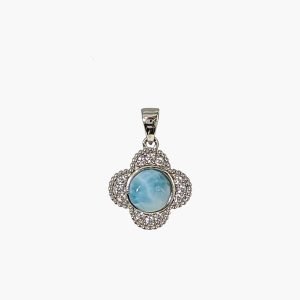 Larimar Clover Leaf Pendant With White Sapphire Accents