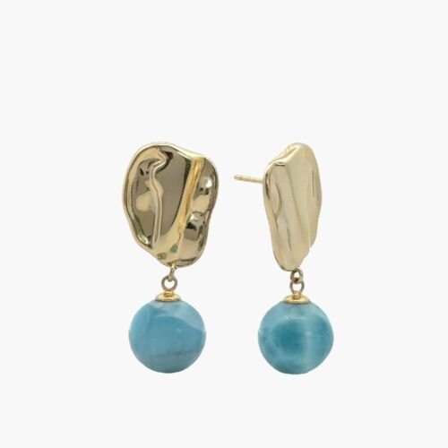 12mm Larimar Sphere, Large Drop Earrings (Vermeil)