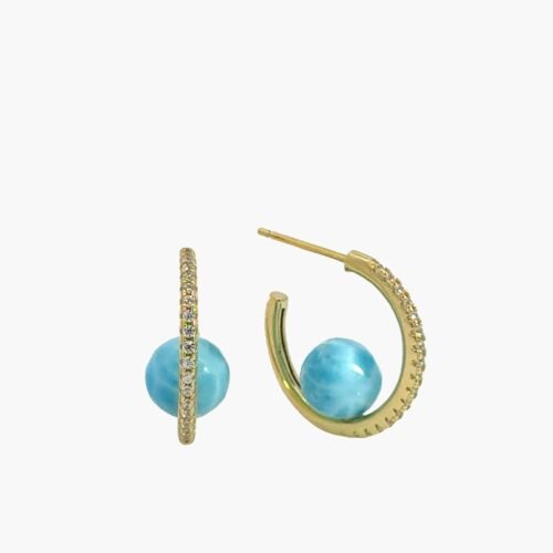 6mm Larimar Spheres Vermeil Hoops Earrings