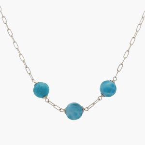 LARIMAR AAA, Three 11mm Spheres/Beads Paperclip Necklace