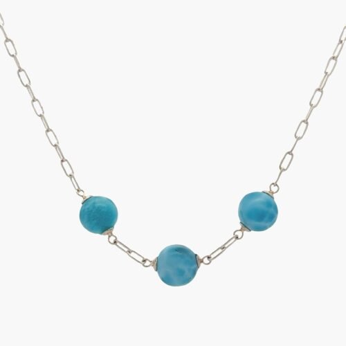 LARIMAR AAA, Three 11mm Spheres/Beads Paperclip Necklace