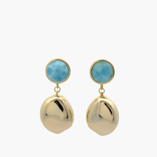 Larimar 8mm Top Vermeil Drop Earrings