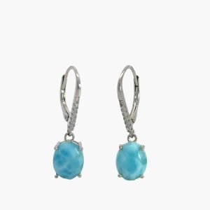 Larimar 10X8mm Dangle Earrings with White Sapphire Accents