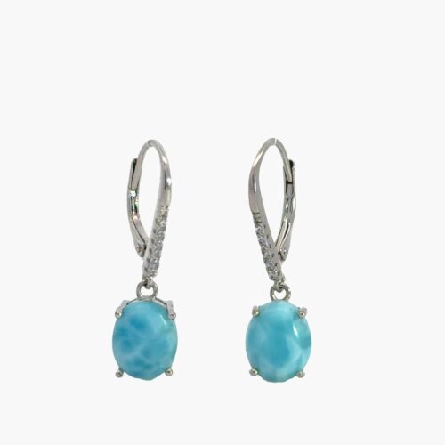 Larimar 10X8mm Dangle Earrings with White Sapphire Accents