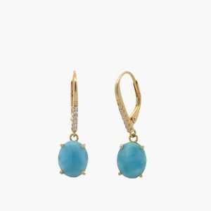 Larimar 10X8mm Lever-back Dangle Earrings (Vermeil )