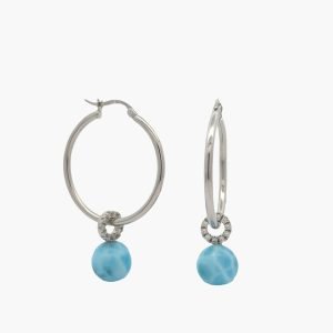 Larimar 11mm Spheres Large Hoop Earrings