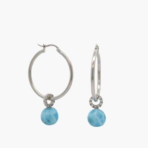 Larimar 11mm Spheres Large Hoop Earrings