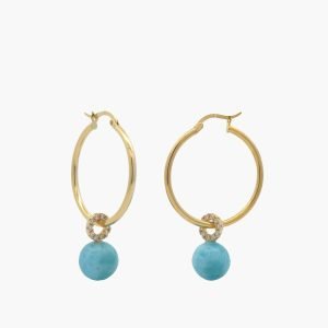 Larimar 11mm Spheres Large Hoop Earrings