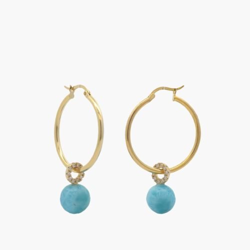 Larimar 11mm Spheres Large Hoop Earrings