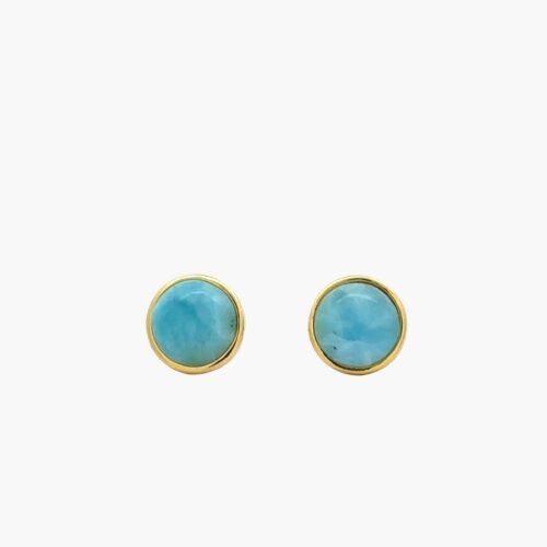 Larimar 8mm Bezel Stud Earrings,14KT Over .925 Sterling Sliver