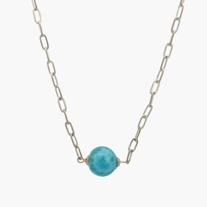 Larimar AAA, 11mm Spheres Paperclip Necklace