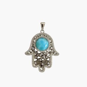 Larimar Hamsa Pendant With White Sapphire Accents