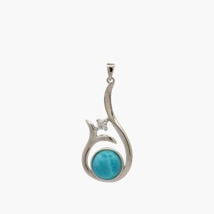 Larimar 10mm Whale Tail with 4mm White Sapphire Pendant