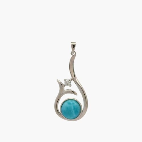 Larimar 10mm Whale Tail with 4mm White Sapphire Pendant